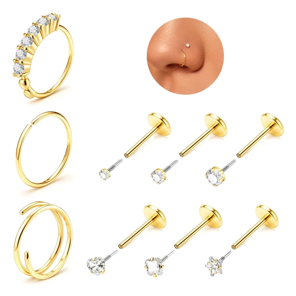 DAILI Nose stud with cubic zirconia, 20G