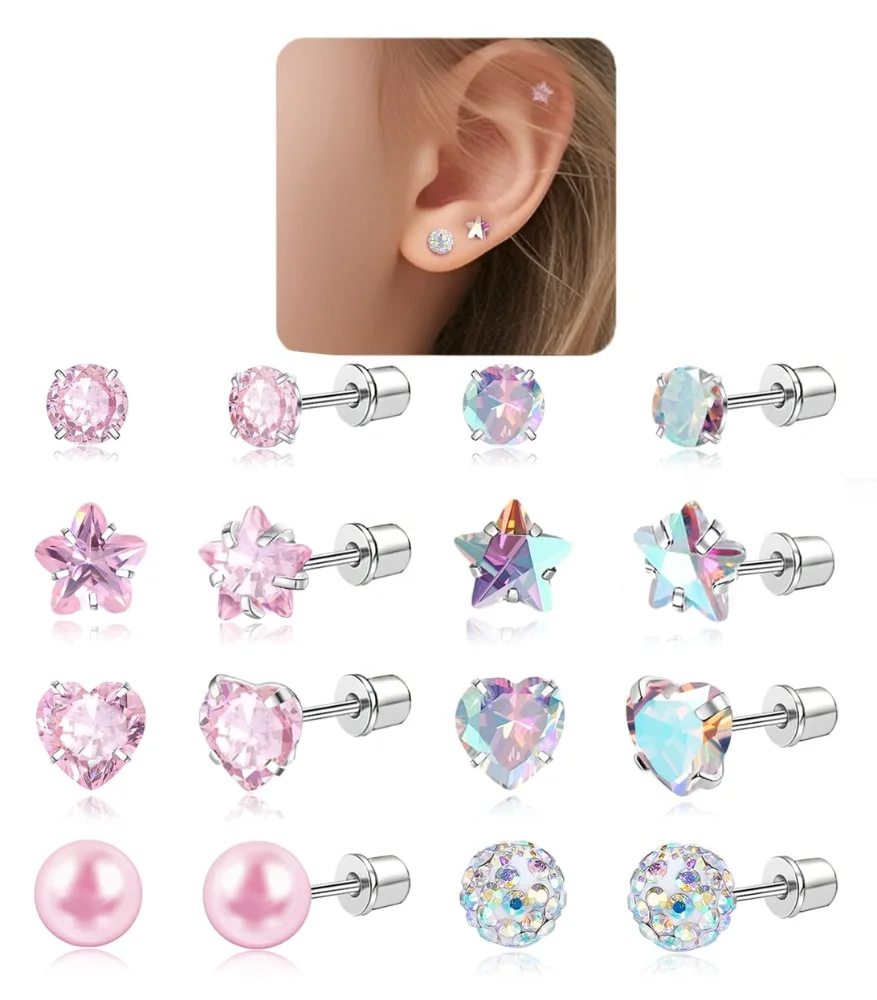DAILI Titanium screw back earrings for children with a heart
