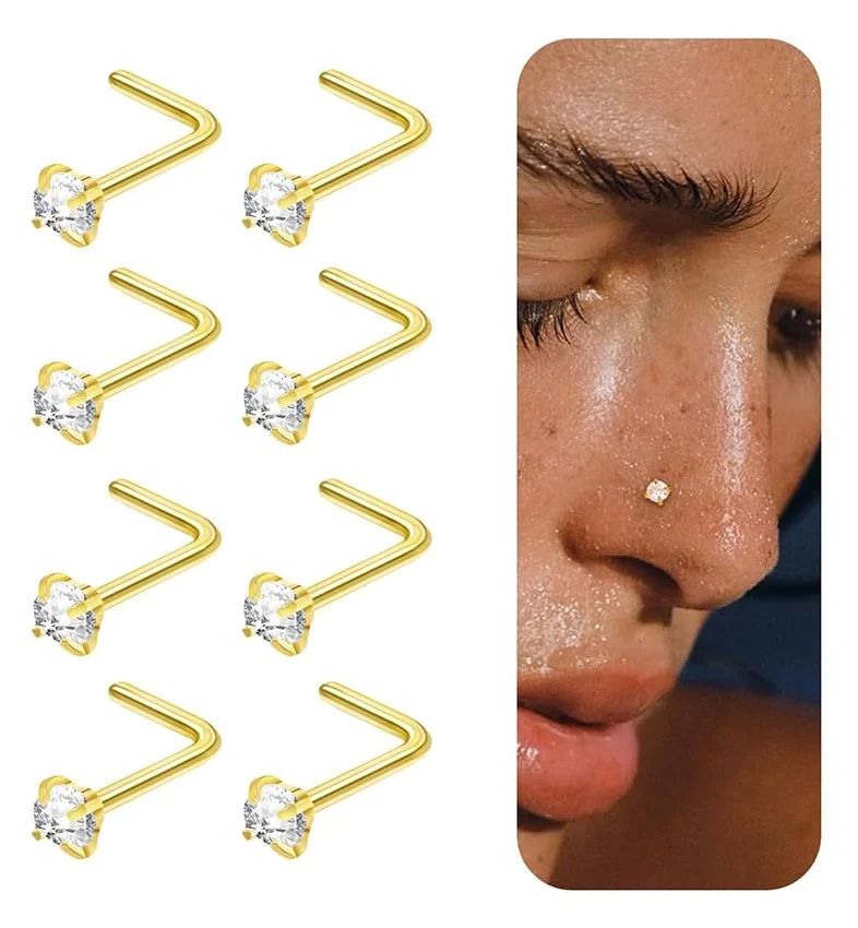 DAILI Titanium nose stud with cubic zirconia, 20G