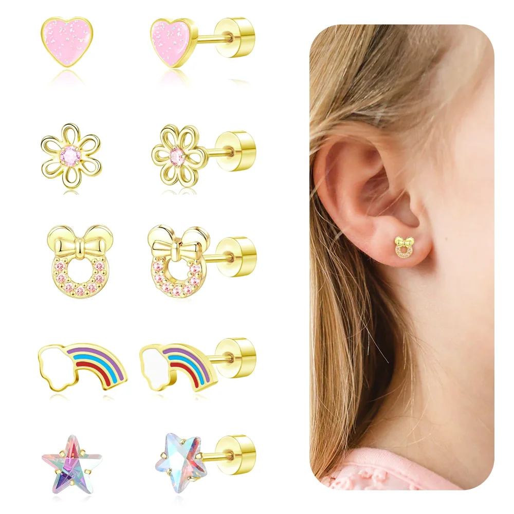 DAILI Screw back earrings for children with a flower