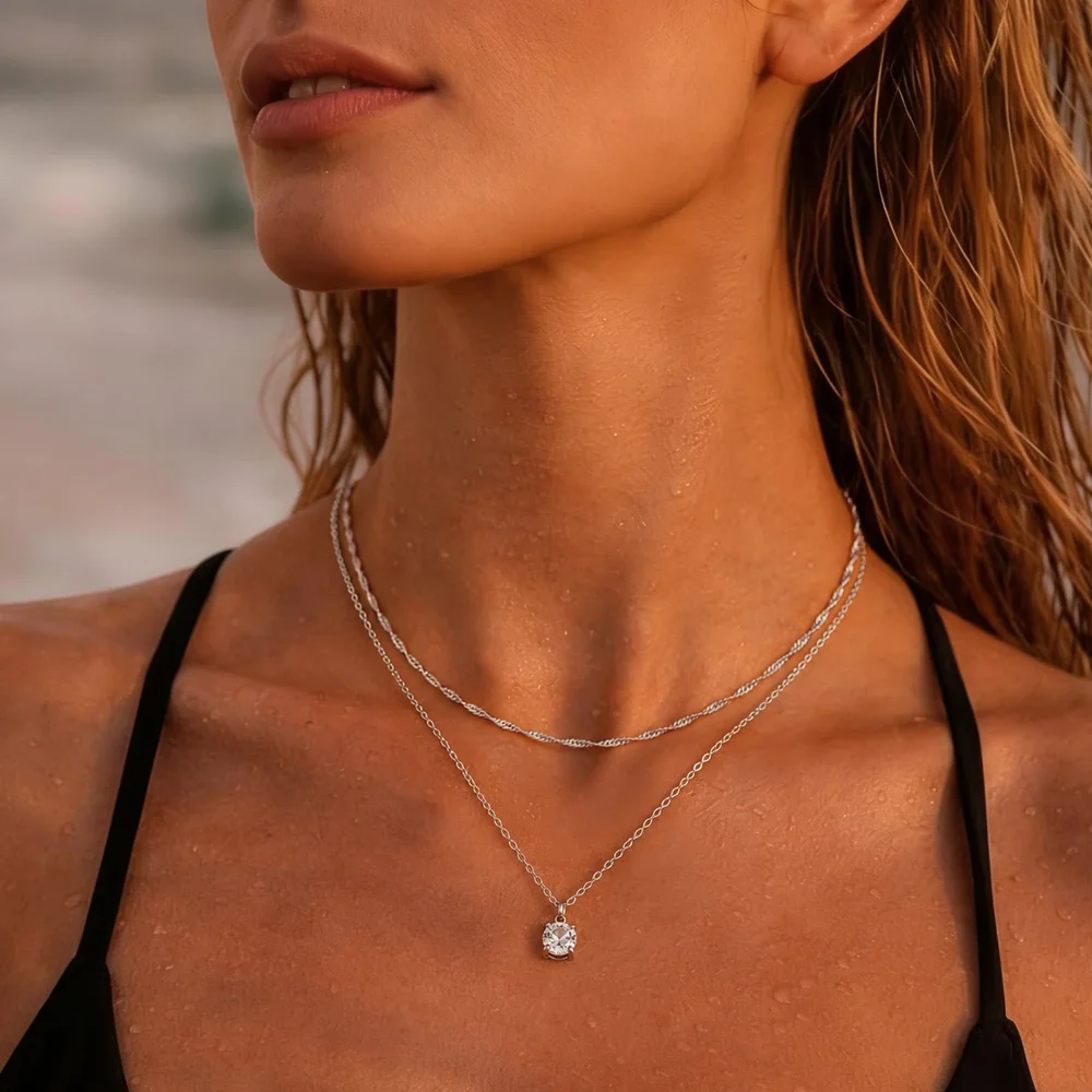 DAILI Layered necklace with cubic zirconia, view 3