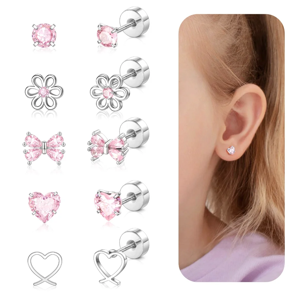 DAILI Surgical steel screw back earrings for children with a flower