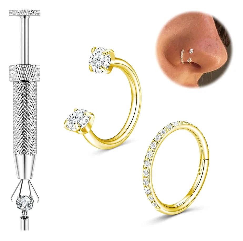 DAILI Titanium horseshoe nose ring with cubic zirconia, 20G