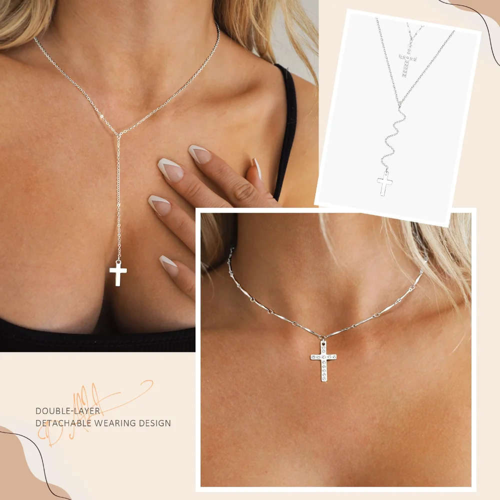 DAILI Dainty layered necklace with cubic zirconia, cubic zirconia, view 4