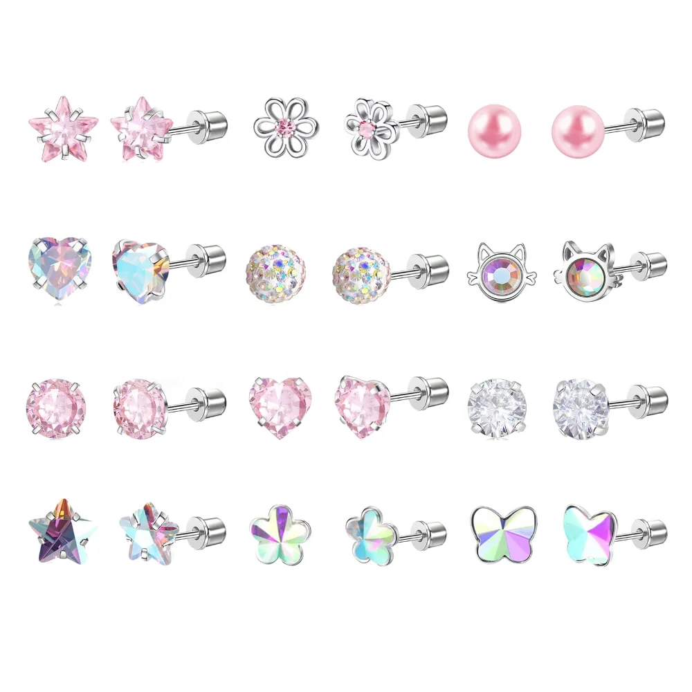 DAILI Screw back earrings for children with cubic zirconia