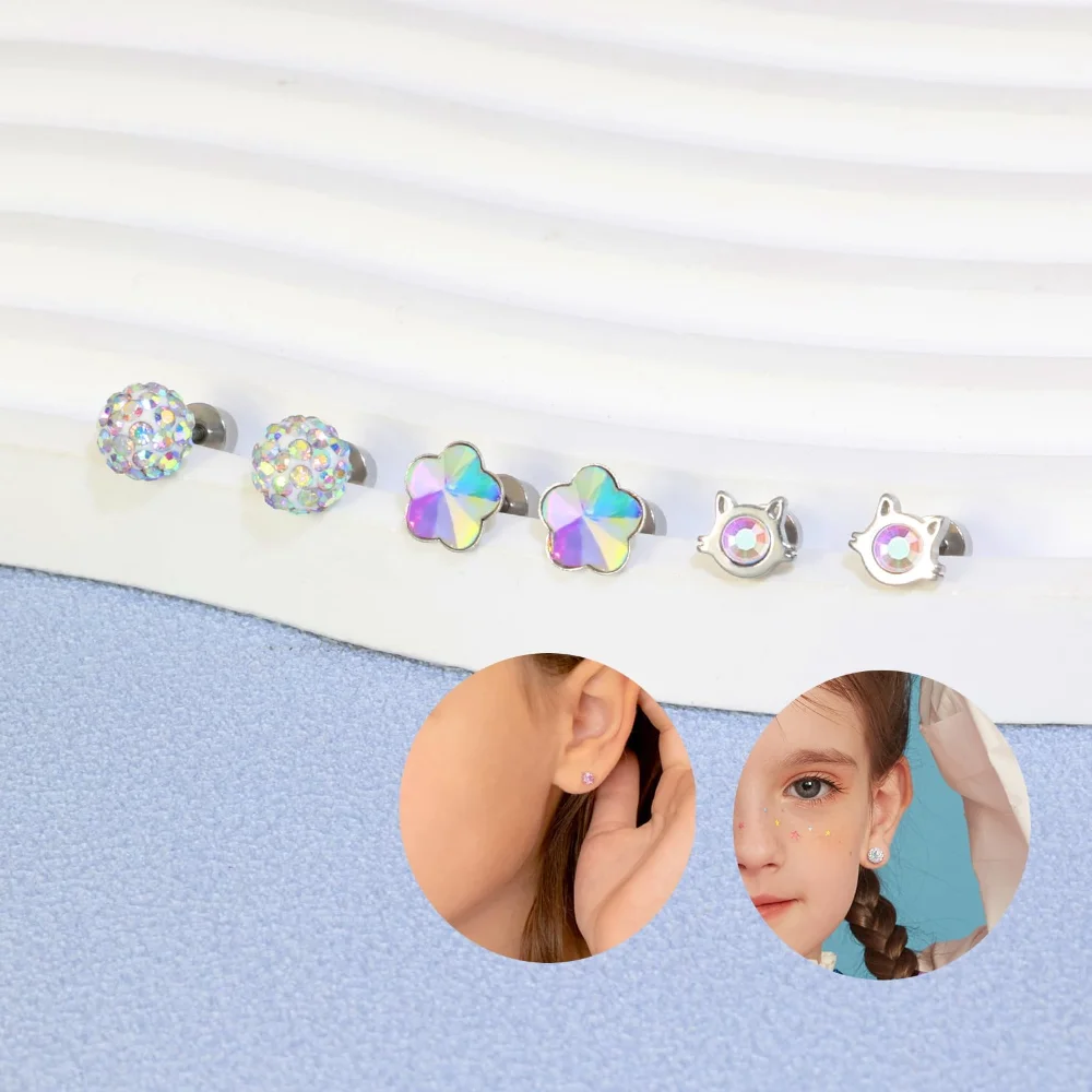 DAILI Screw back earrings for children with cubic zirconia, view 4