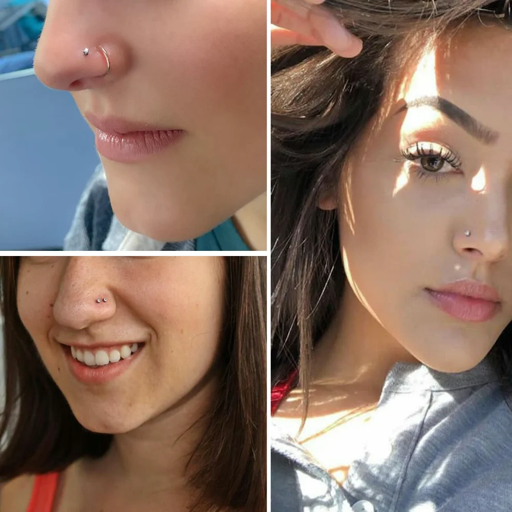 DAILI Titanium nose stud with cubic zirconia, 8 pieces, view 4