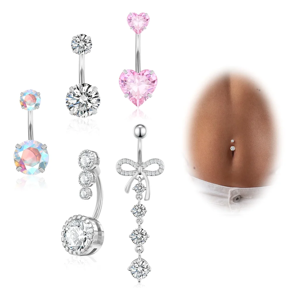 DAILI Surgical steel belly button ring with a heart