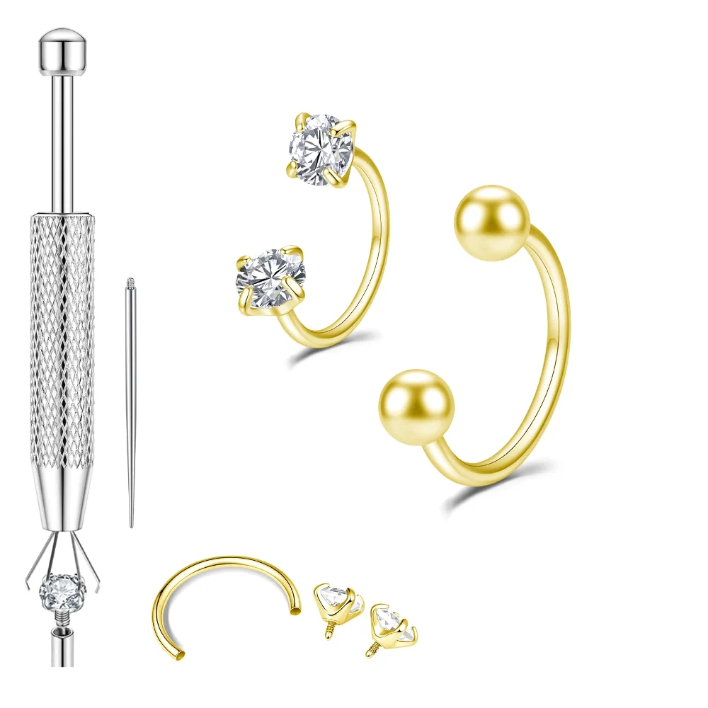 DAILI Surgical steel horseshoe nose ring with cubic zirconia, 20G