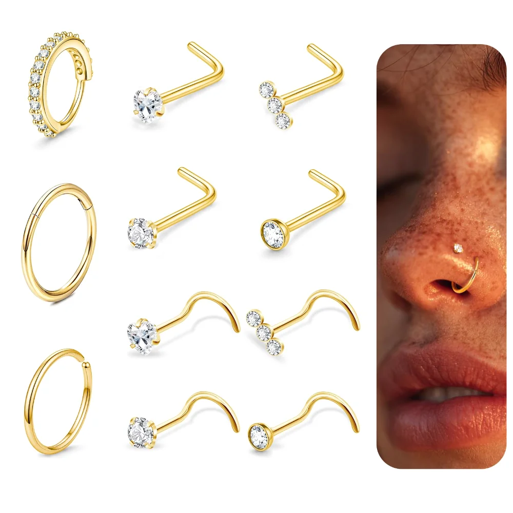 DAILI Nose stud with cubic zirconia, 11 pieces