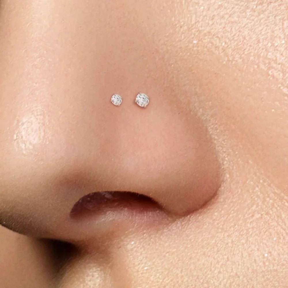 DAILI Titanium nose stud with cubic zirconia, 8 pieces, view 3