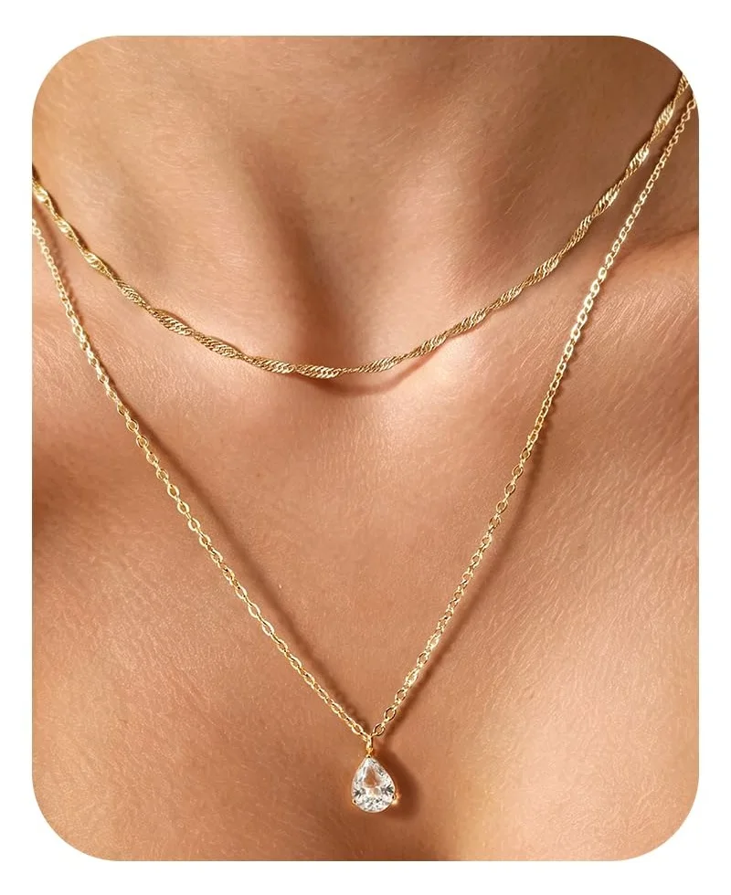 DAILI Dainty layered necklace with cubic zirconia, lobster clasp