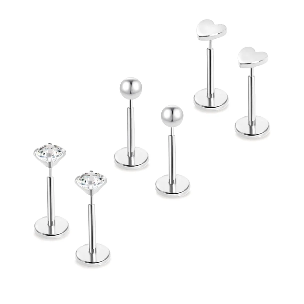 DAILI Titanium threadless flat back earrings with a heart